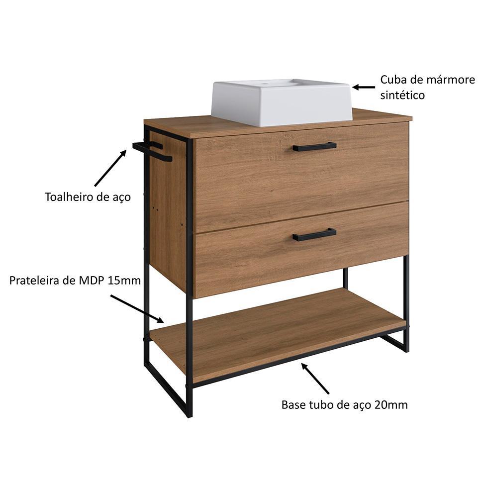 Conjunto de Gabinete de Banheiro Paricel 1 PT e 1 GV com Cuba Ametista Branca e Espelheira Angel 1 PT Preto e Mel - 5