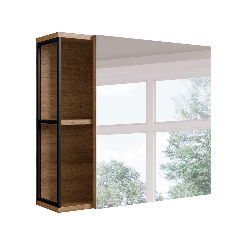 Conjunto de Gabinete de Banheiro Paricel 1 PT e 1 GV com Cuba Ametista Branca e Espelheira Angel 1 PT Preto e Mel - 7