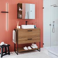 Conjunto de Gabinete de Banheiro Paricel 1 PT e 1 GV com Cuba Ametista Branca e Espelheira Angel 1 PT Preto e Mel - 1