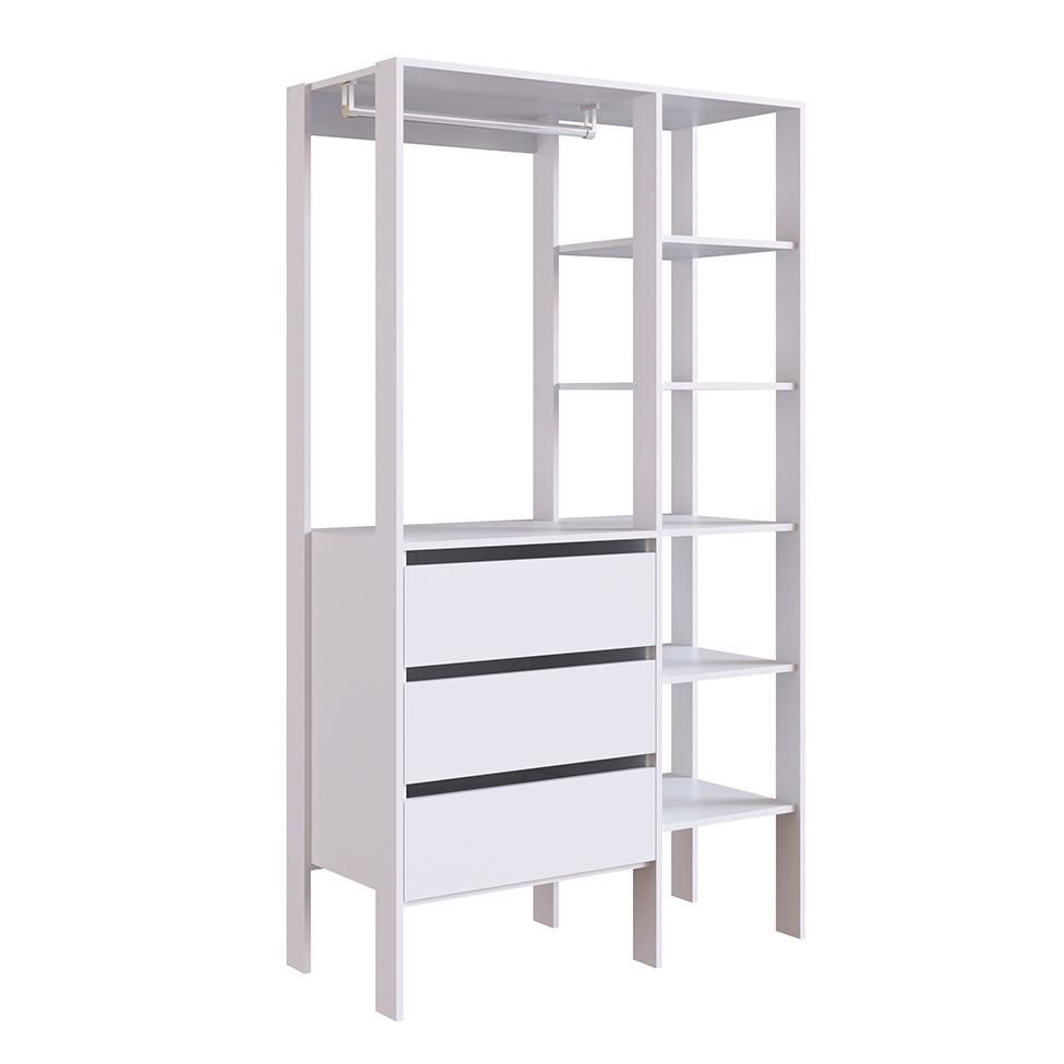 Conjunto de Guarda-Roupa Closet Modulado Dormitório 3 GV e 2 Mesas de Cabeceira Retrô 1 GV Branco e Mel - 5