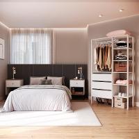 Conjunto de Guarda-Roupa Closet Modulado Dormitório 3 GV e 2 Mesas de Cabeceira Retrô 1 GV Branco e Mel - 1