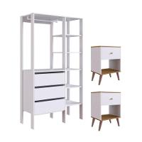 Conjunto de Guarda-Roupa Closet Modulado Dormitório 3 GV e 2 Mesas de Cabeceira Retrô 1 GV Branco e Mel - 2