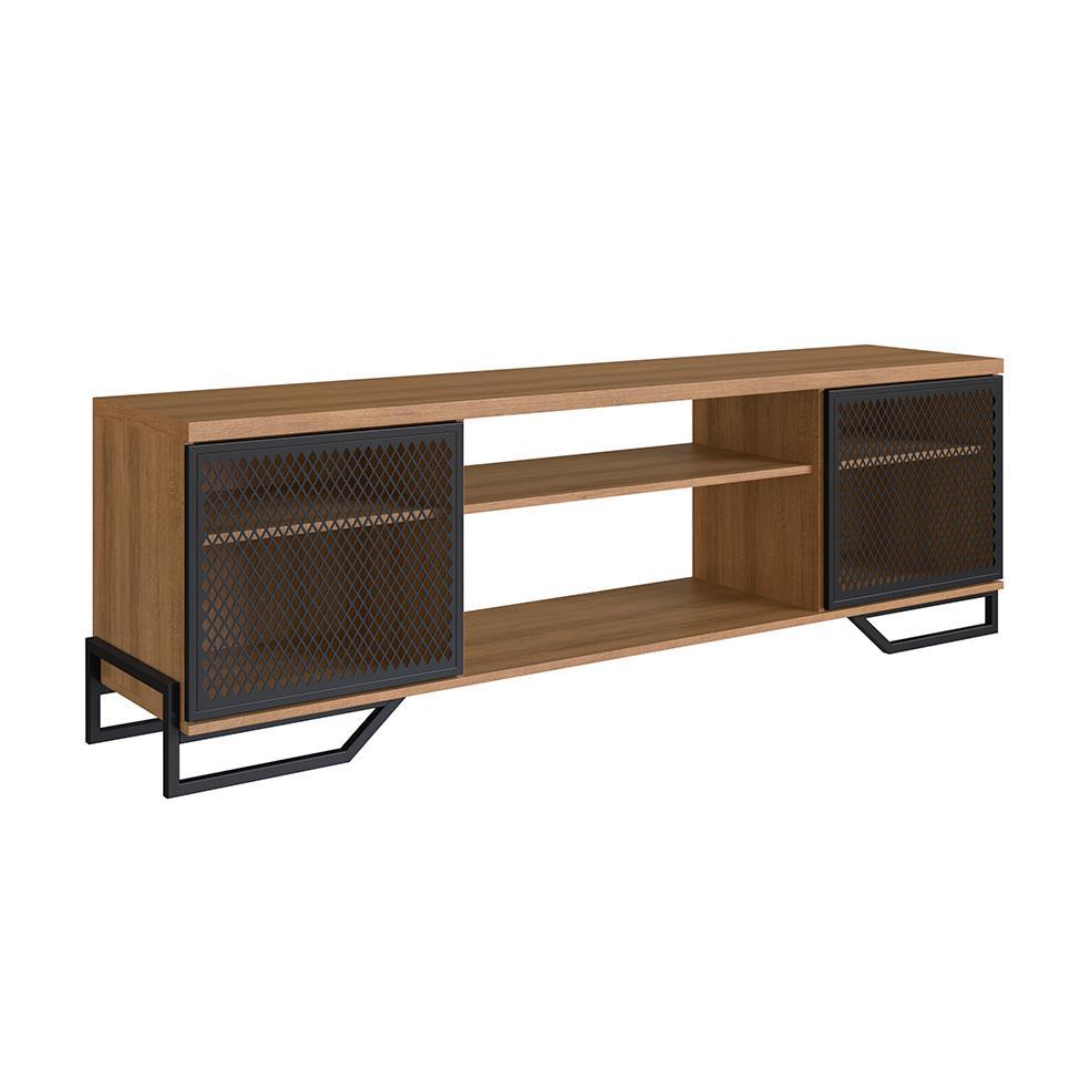 Conjunto para Sala de Estar Paricel com Rack 2 PT, Prateleira Diamante, Estante 40cm e Estante 77cm Preto e Mel - 4