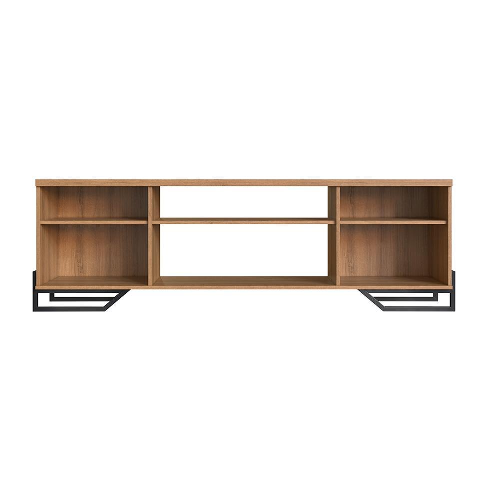 Conjunto para Sala de Estar Paricel com Rack 2 PT, Prateleira Diamante, Estante 40cm e Estante 77cm Preto e Mel - 5