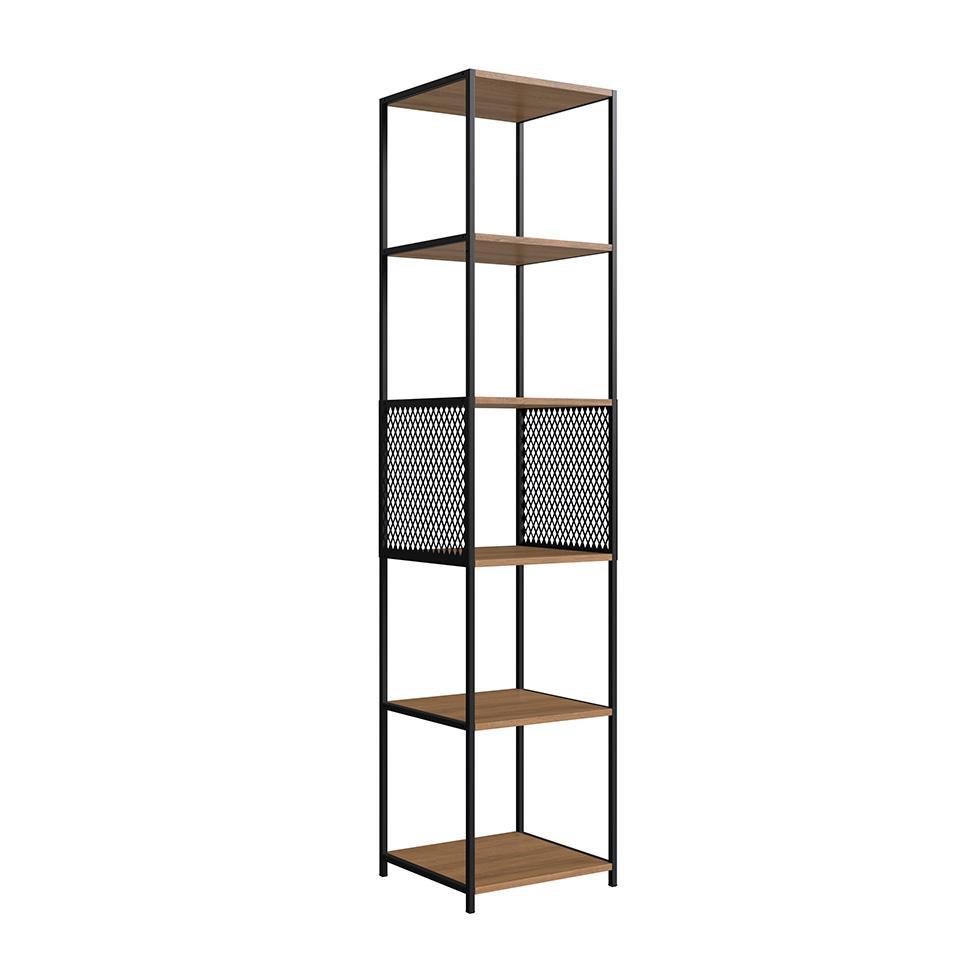 Conjunto para Sala de Estar Paricel com Rack 2 PT, Prateleira Diamante, Estante 40cm e Estante 77cm Preto e Mel - 9