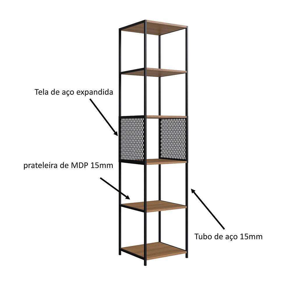 Conjunto para Sala de Estar Paricel com Rack 2 PT, Prateleira Diamante, Estante 40cm e Estante 77cm Preto e Mel - 10