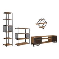 Conjunto para Sala de Estar Paricel com Rack 2 PT, Prateleira Diamante, Estante 40cm e Estante 77cm Preto e Mel - 2