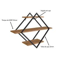 Conjunto para Sala de Estar Paricel com Rack 2 PT, Prateleira Diamante, Estante 40cm e Estante 77cm Preto e Mel - 8