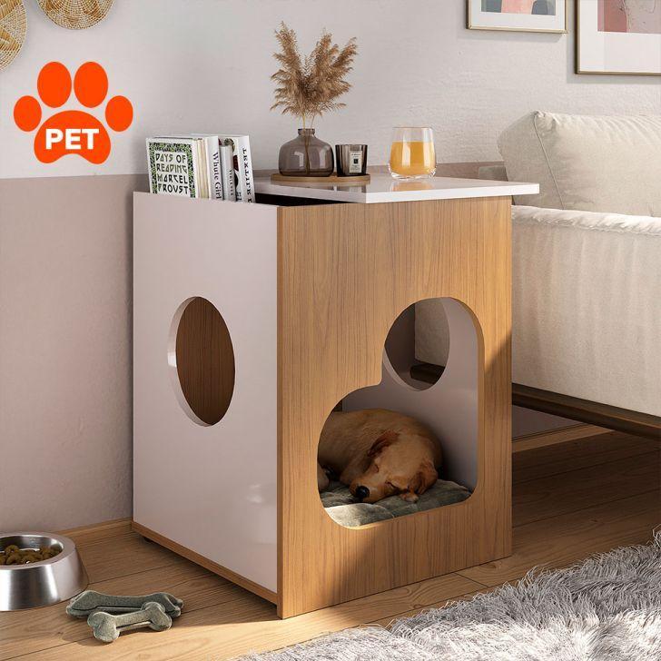 Conjunto para Sala de Estar Lotus com Rack para TV até 60 Polegadas, Mesa de Centro e Mesa Lateral Carvalho e Off White - 10