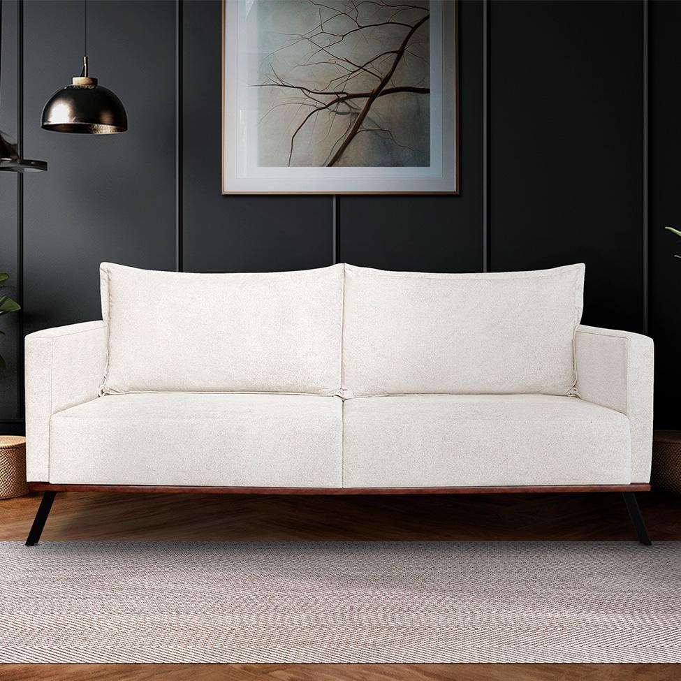 Sofá 3 Lugares Zeus Linho Bouclê Off White 200 cm - 2