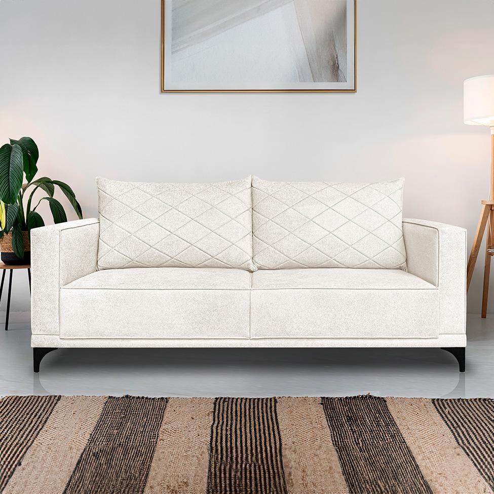 Sofá 3 Lugares Eros Linho Bouclê Off White 200 cm - 2