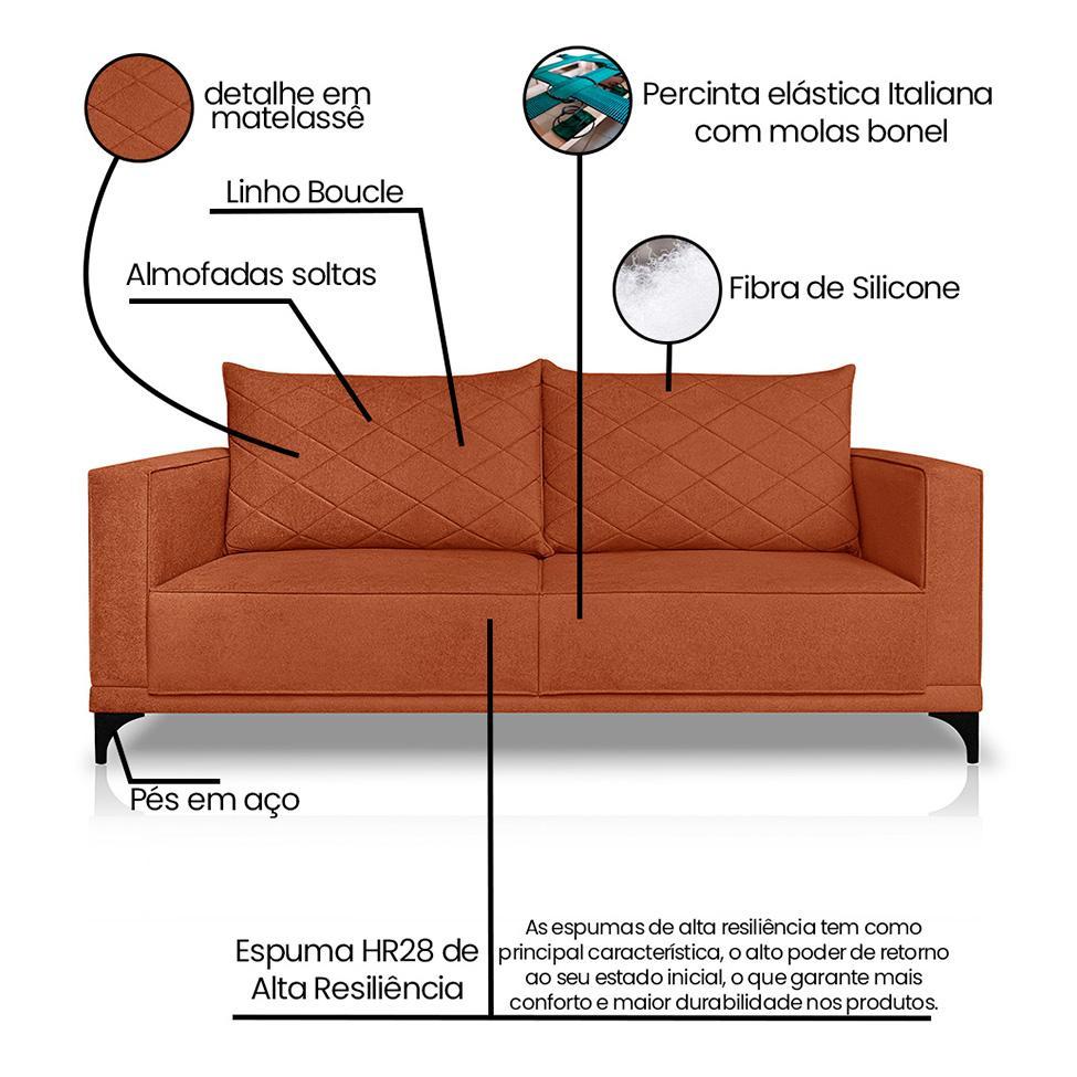 Sofá 3 Lugares Eros Linho Bouclê Terracota 200 cm - 8