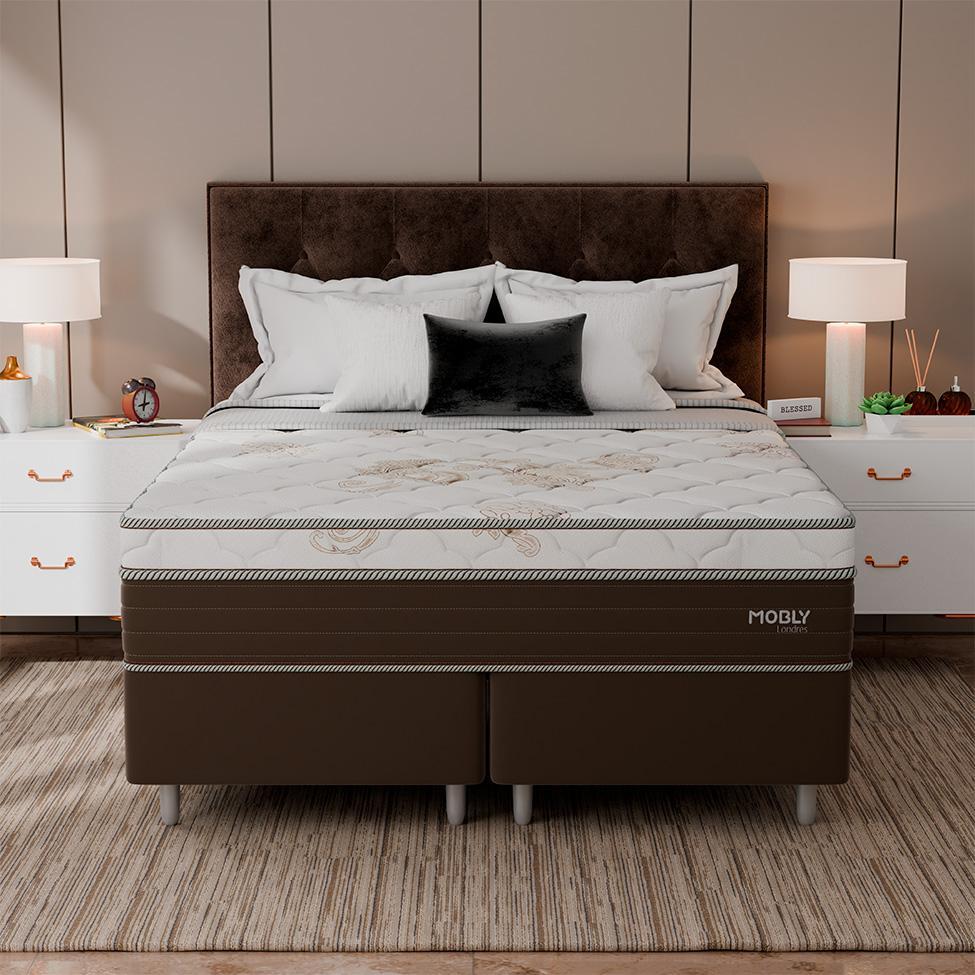 Cama Box Queen Londres com Colchão Molas Ensacadas (63x158x198) Marrom e Branca - 4