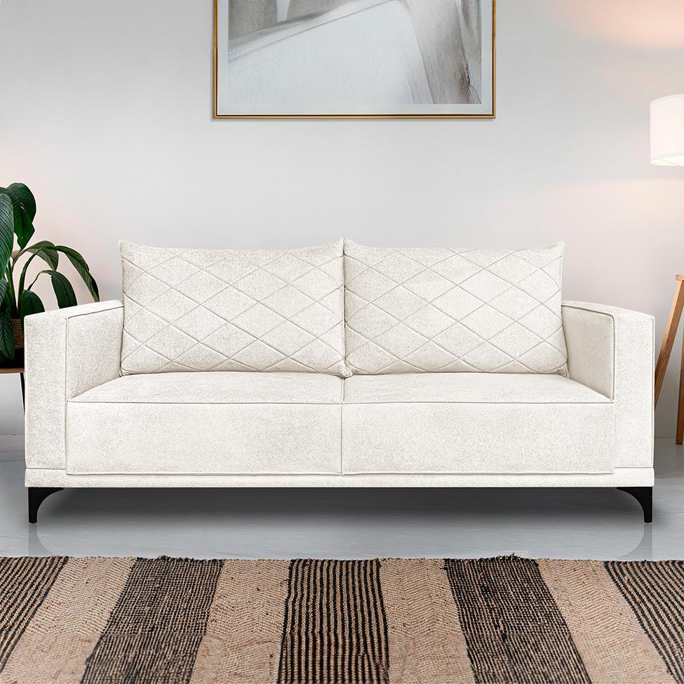 Sofá 3 Lugares Eros Linho Bouclê Off White 220 cm - 2