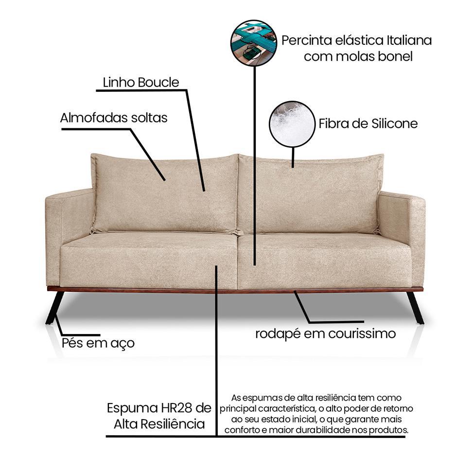 Sofá 3 Lugares Zeus Linho Bouclê Bege 180 cm - 8