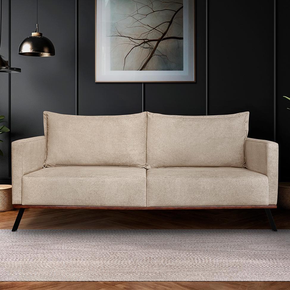 Sofá 3 Lugares Zeus Linho Bouclê Bege 220 cm - 2