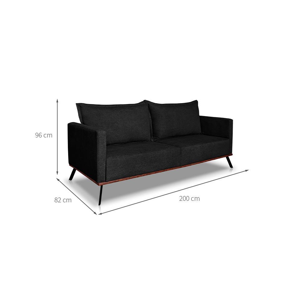 Sofá 3 Lugares Zeus Linho Bouclê Preto 200 cm - 3