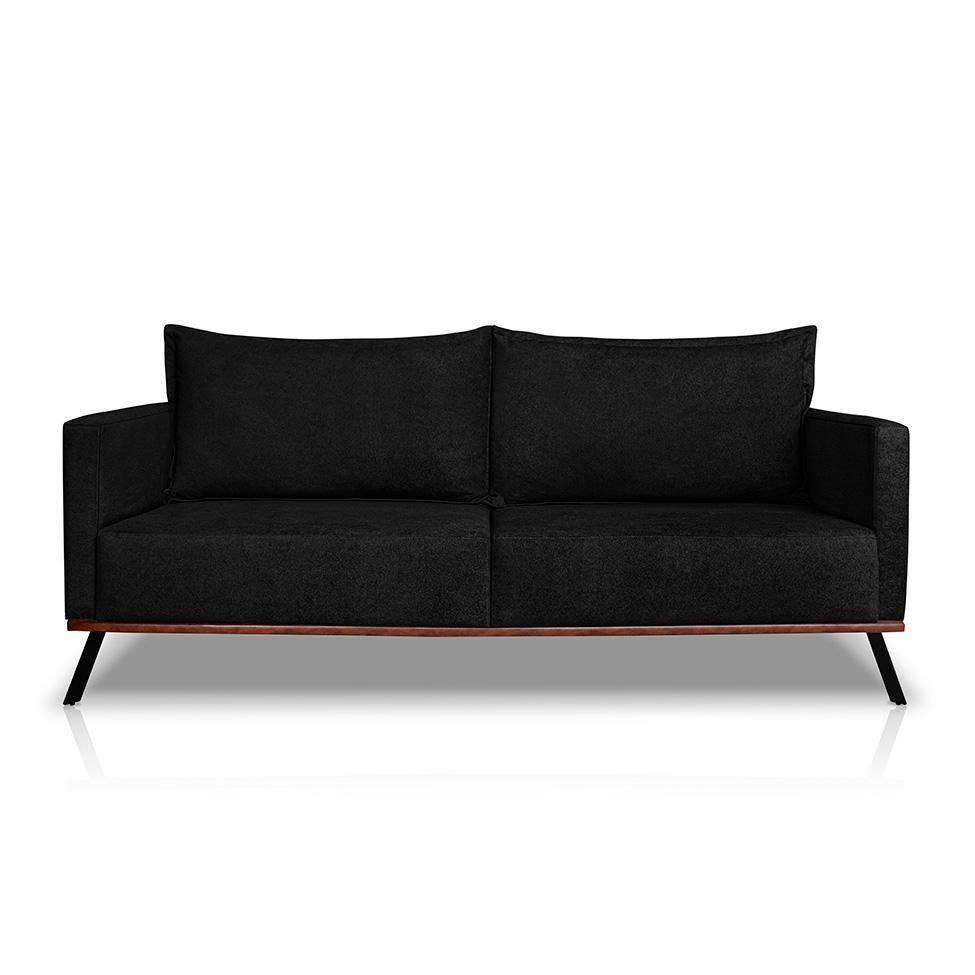 Sofá 3 Lugares Zeus Linho Bouclê Preto 200 cm - 4