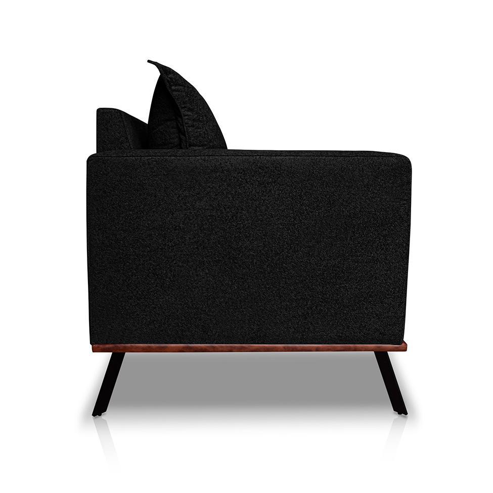 Sofá 3 Lugares Zeus Linho Bouclê Preto 200 cm - 6