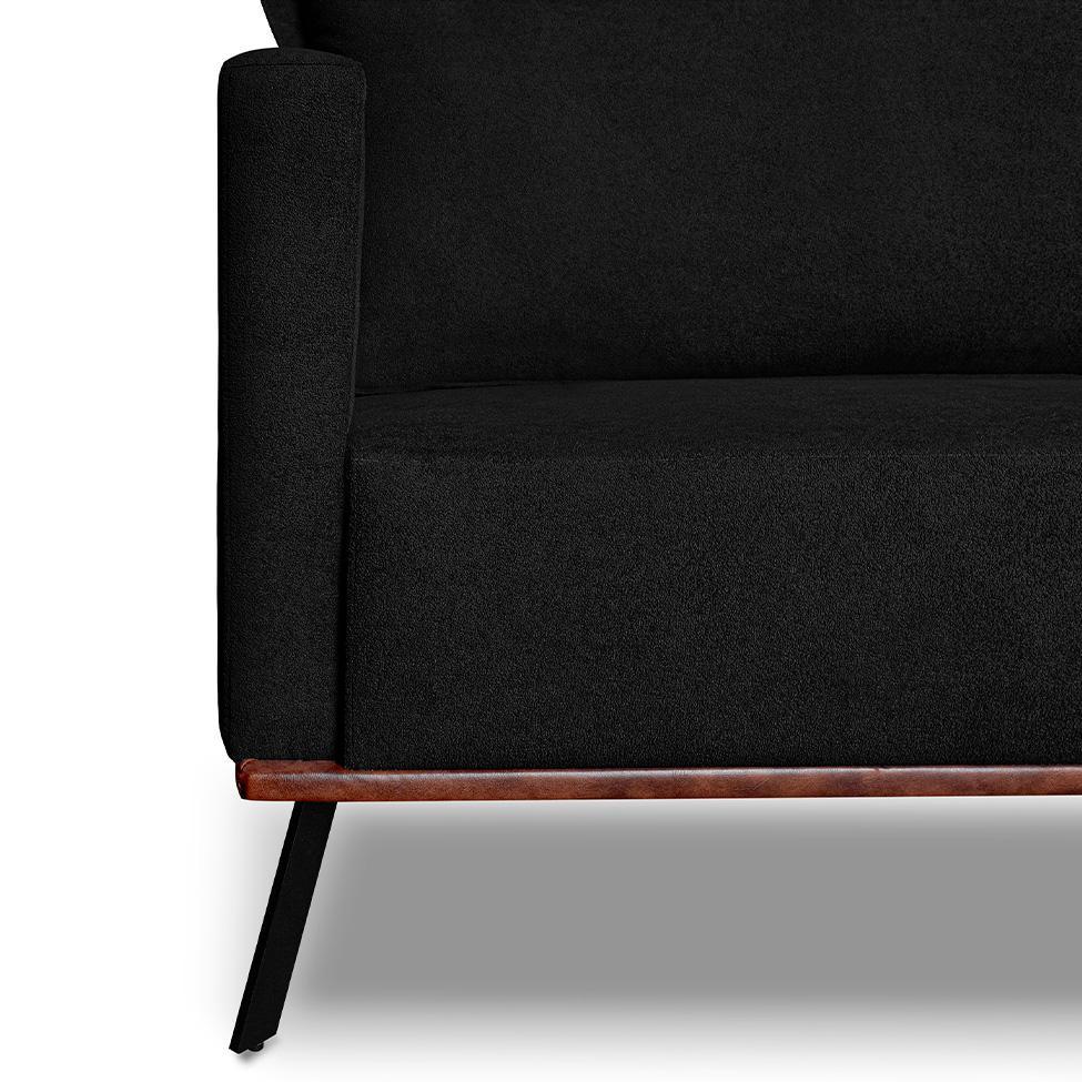 Sofá 3 Lugares Zeus Linho Bouclê Preto 200 cm - 7