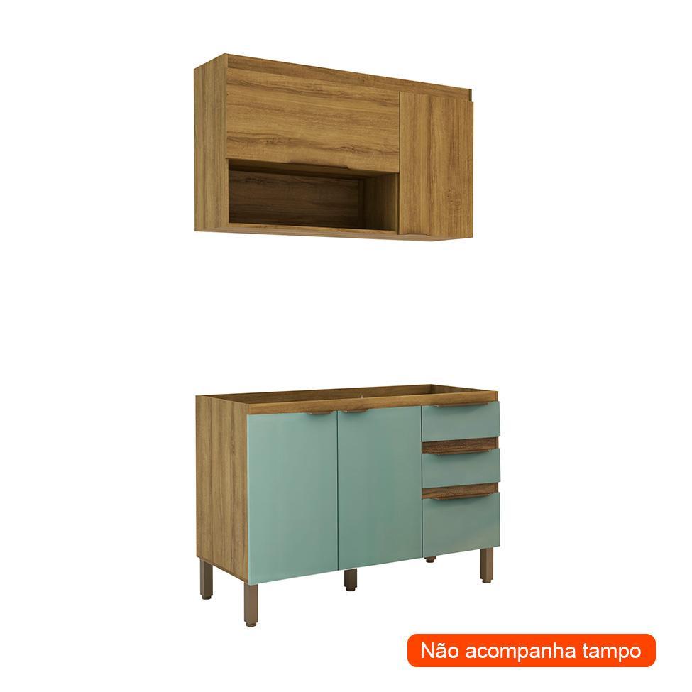 Cozinha Compacta Magnólia com Armário Aéreo 4 PT 3 GV Mel e Verde - 2