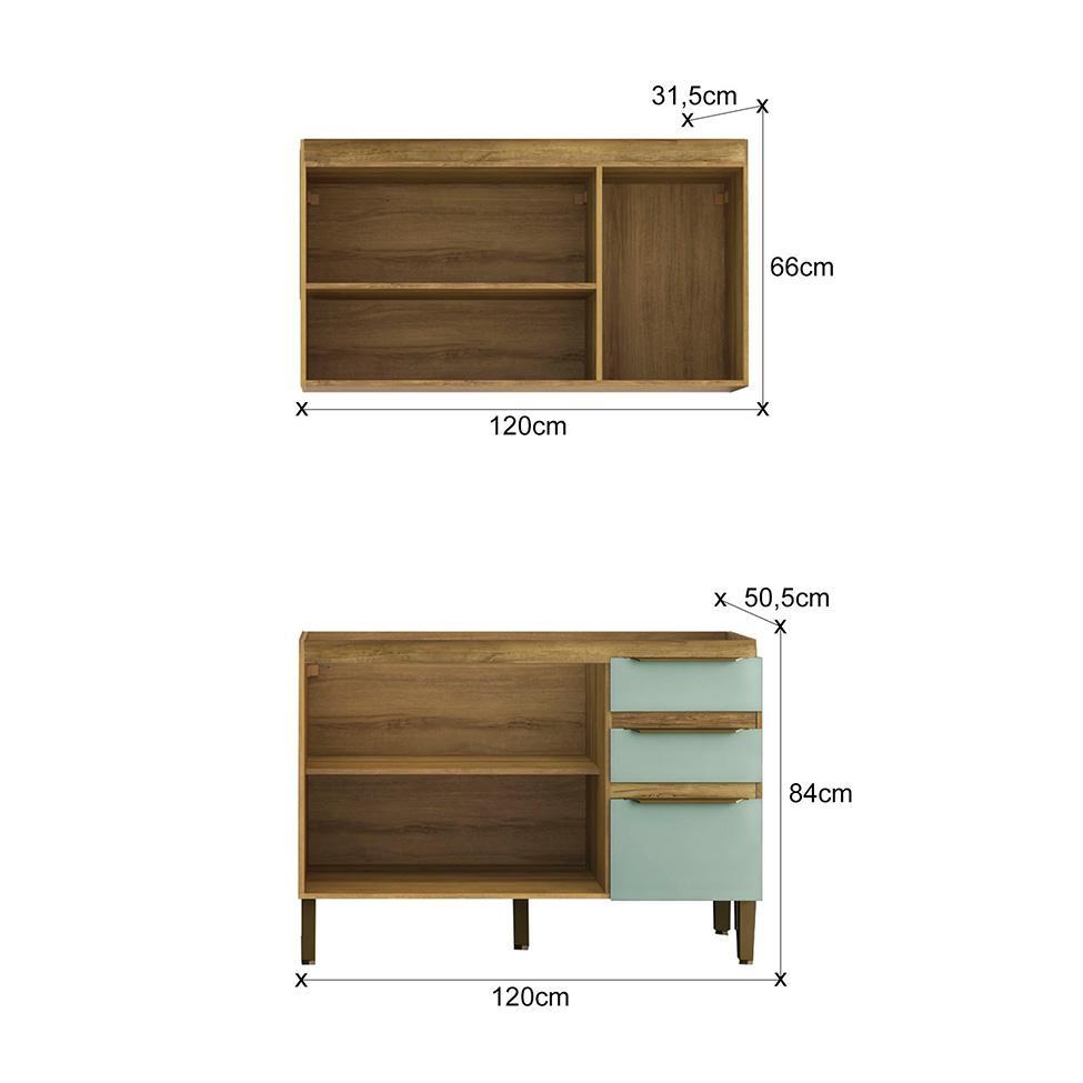 Cozinha Compacta Magnólia com Armário Aéreo 4 PT 3 GV Mel e Verde - 3