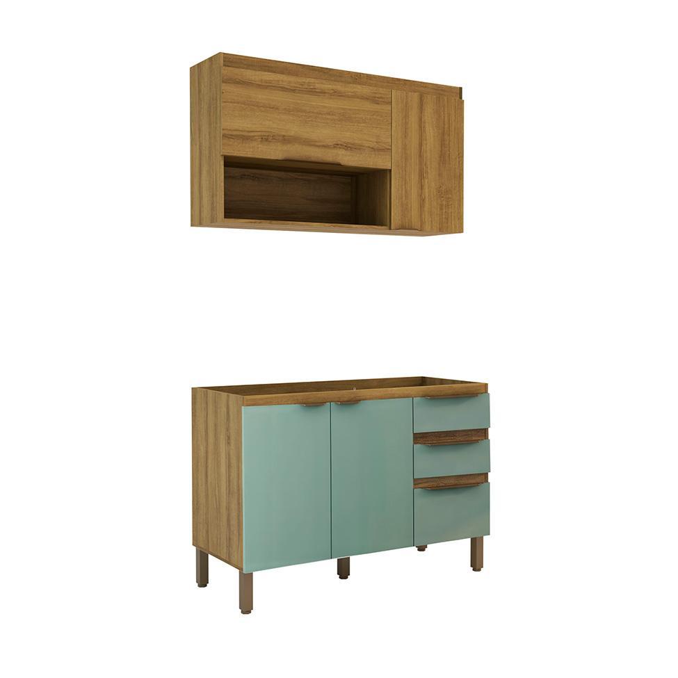 Cozinha Compacta Magnólia com Armário Aéreo 4 PT 3 GV Mel e Verde - 5