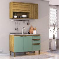Cozinha Compacta Magnólia com Armário Aéreo 4 PT 3 GV Mel e Verde - 1
