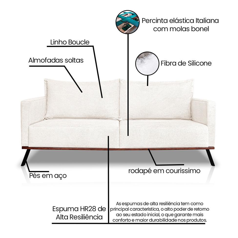 Sofá 3 Lugares Zeus Linho Bouclê Off White 220 cm - 8
