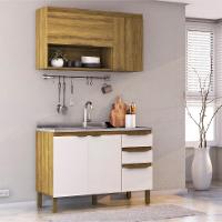 Cozinha Compacta Magnólia com Armário Aéreo 4 PT 3 GV Mel e Branca - 1