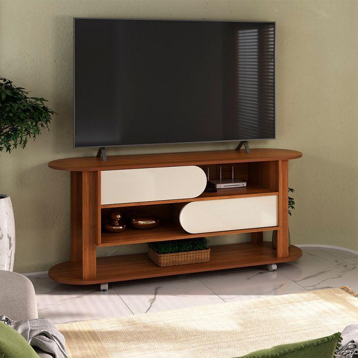 Conjunto para Sala de Estar Mundi com Rack para TV até 65 Polegadas, Mesa de Centro e Mesa Lateral Cedro e Off White - 5