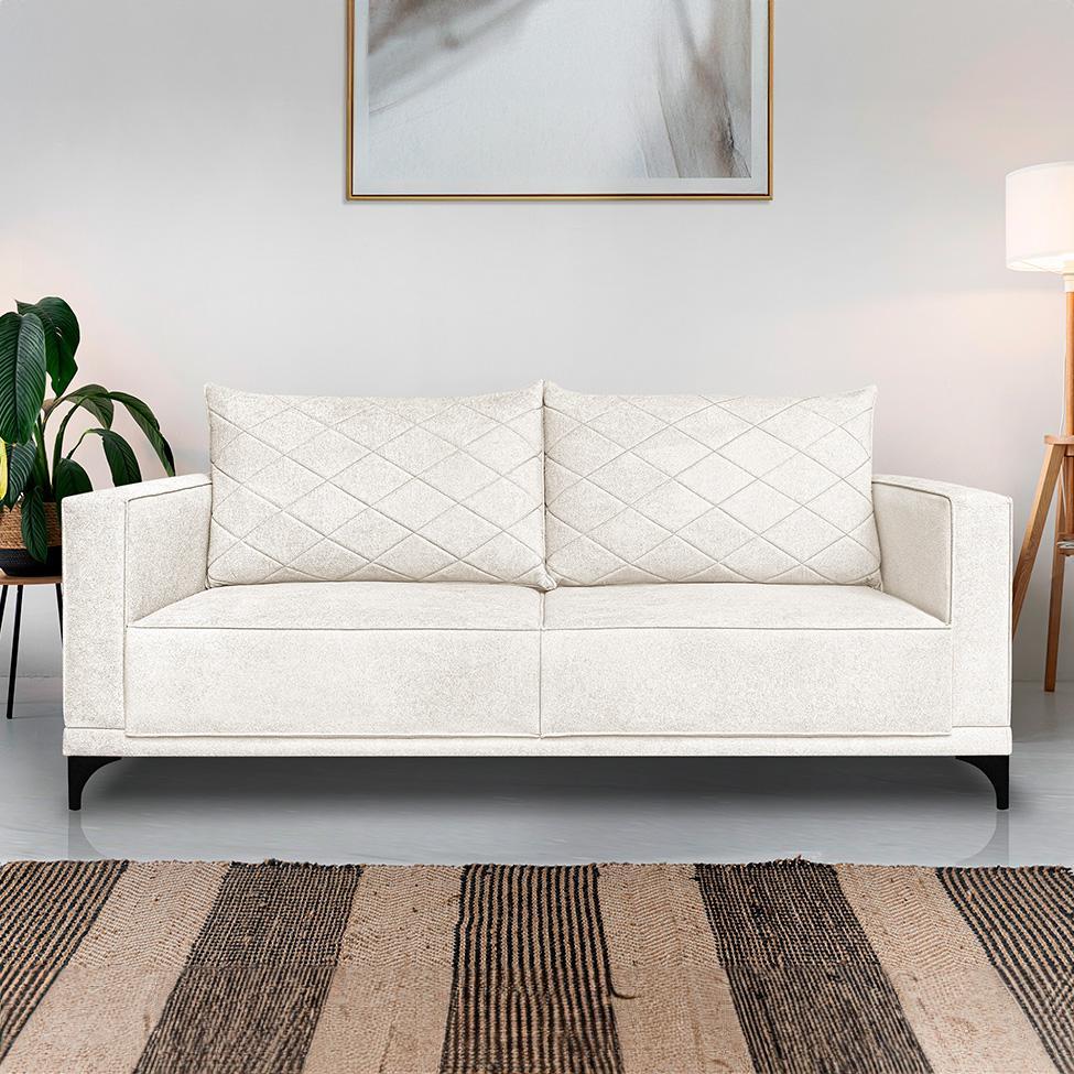 Sofá 3 Lugares Eros Linho Bouclê Off White 180 cm - 2