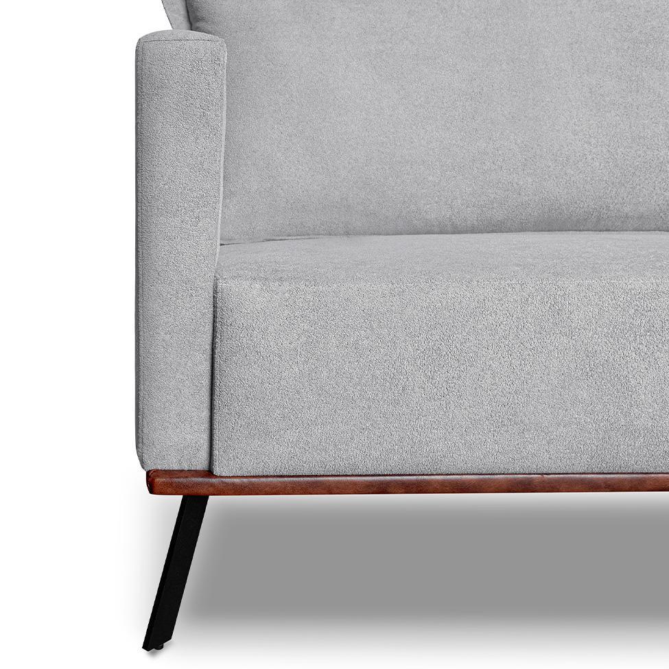 Sofá 3 Lugares Zeus Linho Bouclê Cinza Claro 180 cm - 6