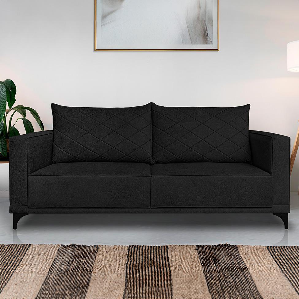 Sofá 3 Lugares Eros Linho Bouclê Preto 220 cm - 2