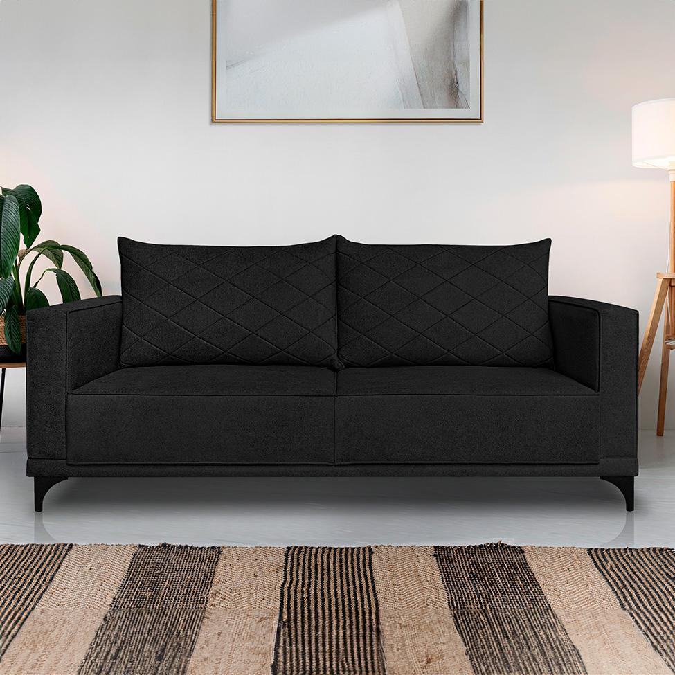 Sofá 3 Lugares Eros Linho Bouclê Preto 180 cm - 2