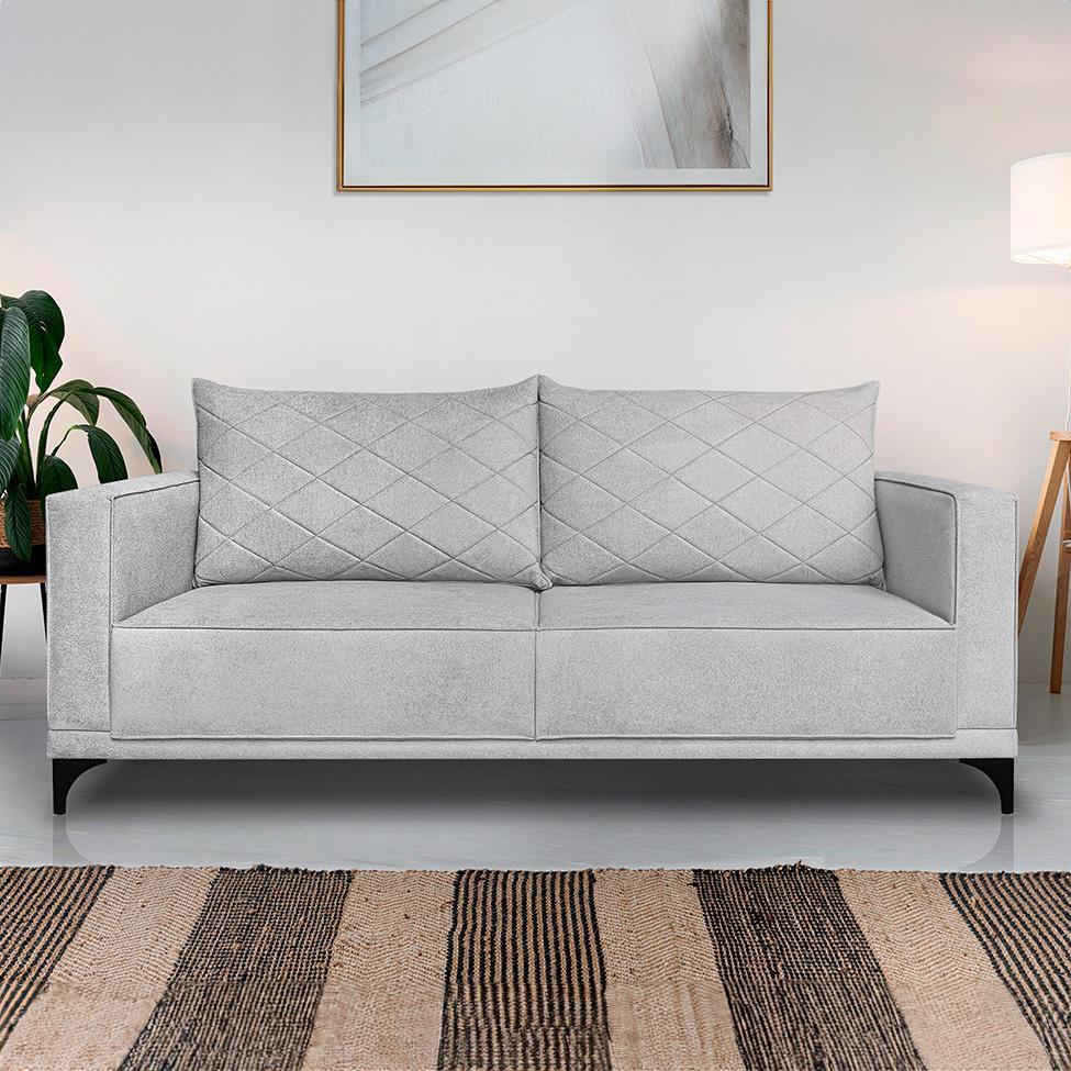 Sofá 3 Lugares Eros Linho Bouclê Cinza Claro 220 cm - 2