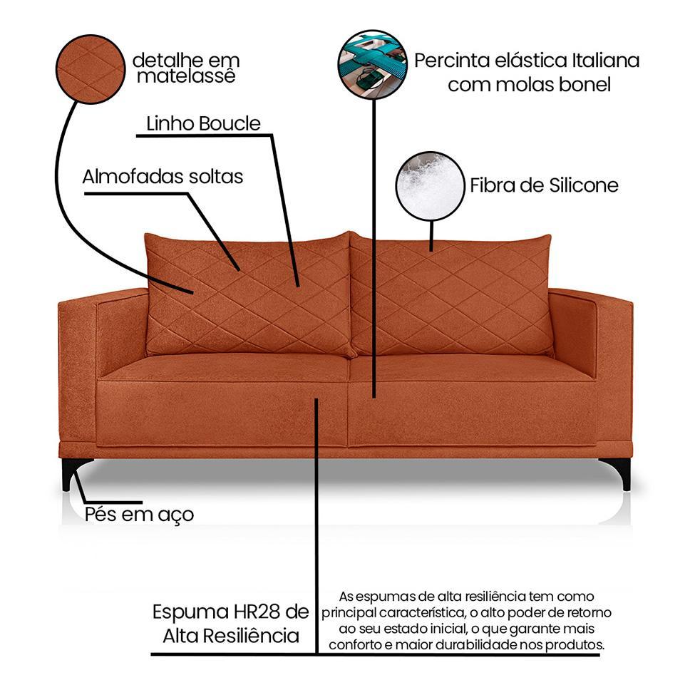 Sofá 3 Lugares Eros Linho Bouclê Terracota 220 cm - 8