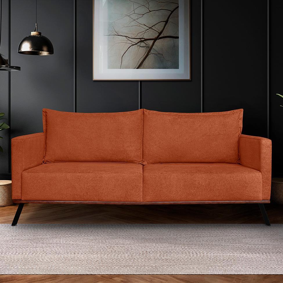 Sofá 3 Lugares Zeus Linho Bouclê Terracota 200 cm - 2
