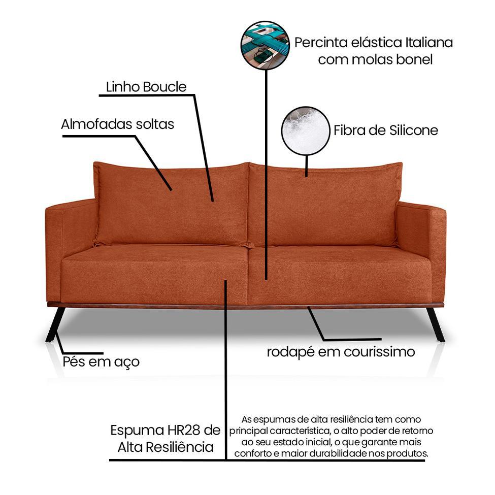 Sofá 3 Lugares Zeus Linho Bouclê Terracota 200 cm - 8