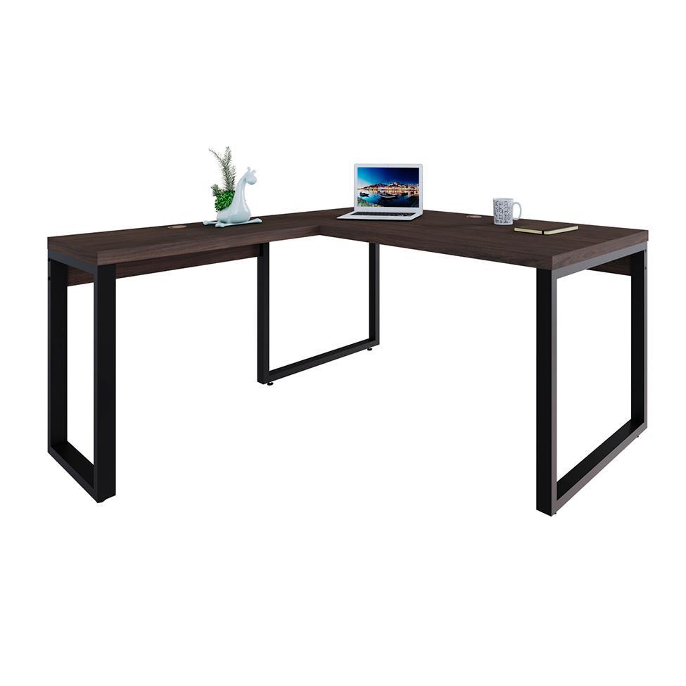 Mesa de Escritório em L Miguel Marrom Escuro e Preta 150x150 cm - 2