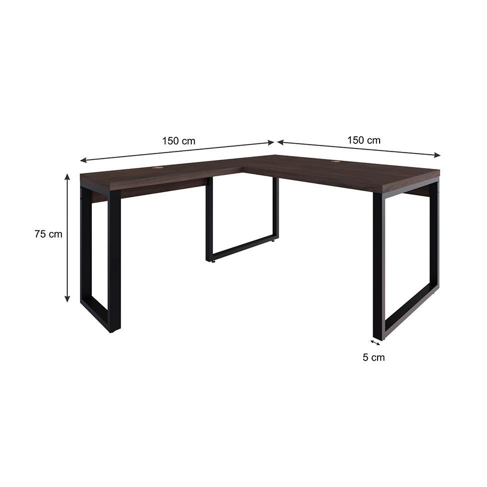 Mesa de Escritório em L Miguel Marrom Escuro e Preta 150x150 cm - 3