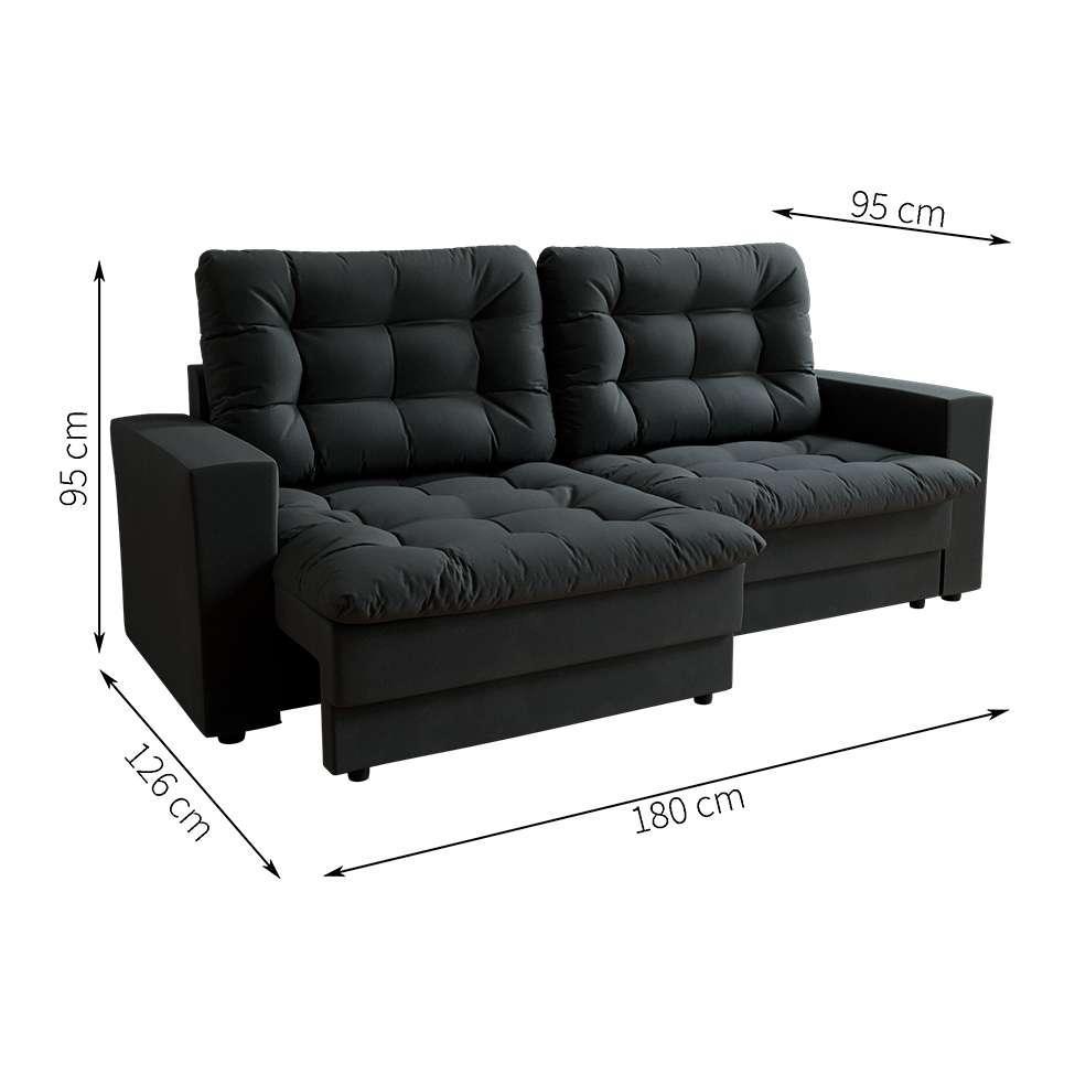 Sofá 3 Lugares Retrátil Lubeck Plush Suede Grafite - 3