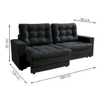 Sofá 3 Lugares Retrátil Lubeck Plush Suede Grafite - 3