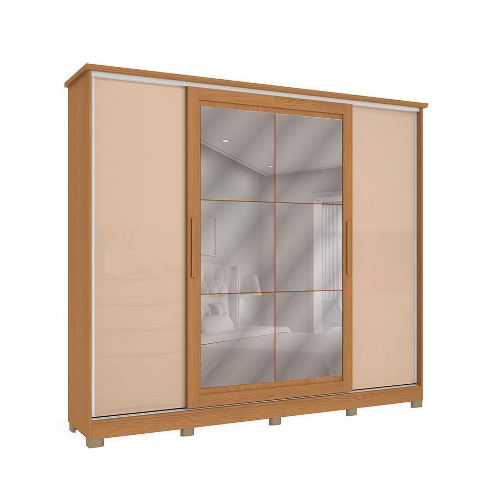 Guarda-Roupa Casal com Espelho Hambers 4 PT 4 GV Canela e Macadâmia - 1