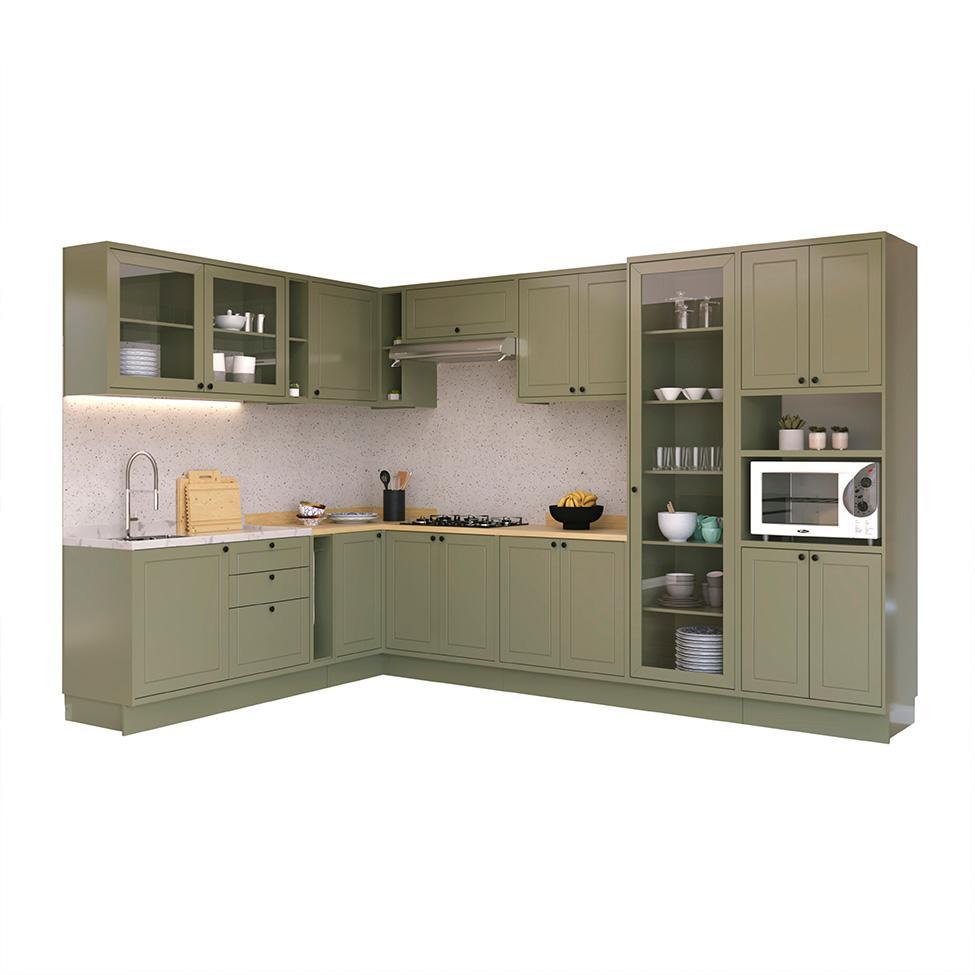 Cozinha Completa Évora 17 PT 3 GV Verde Hill e Carvalho - 1