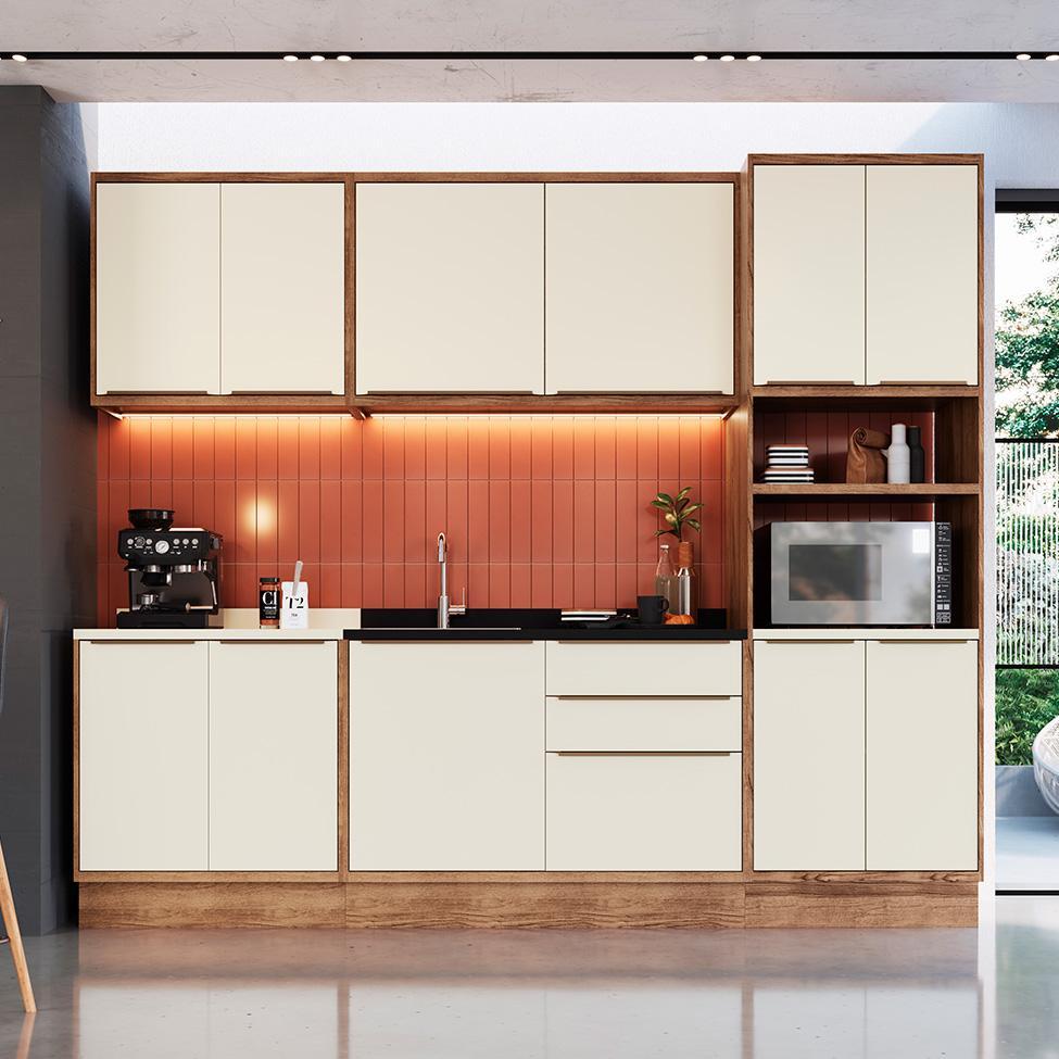 Cozinha Completa Manhattan Ten 11 PT 3 GV Freijó e Argila - 1