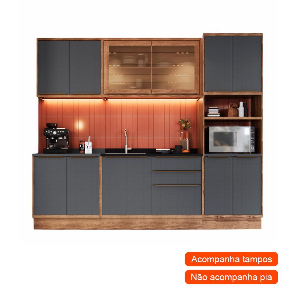 Cozinha Completa Manhattan Ten com Vidro 11 PT 3 GV Freijó e Grafito - 2