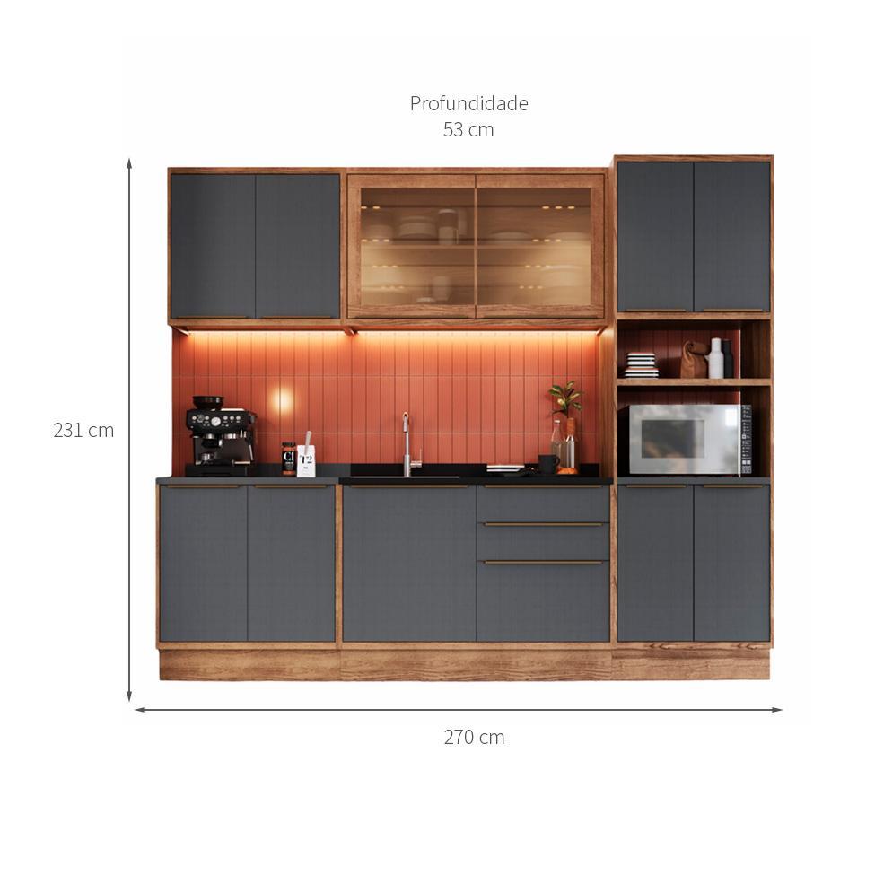 Cozinha Completa Manhattan Ten com Vidro 11 PT 3 GV Freijó e Grafito - 3