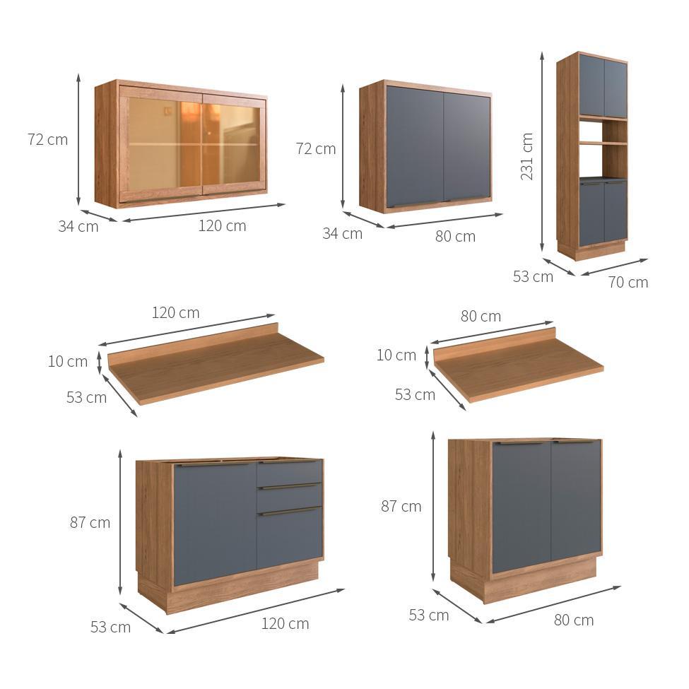 Cozinha Completa Manhattan Ten com Vidro 11 PT 3 GV Freijó e Grafito - 4