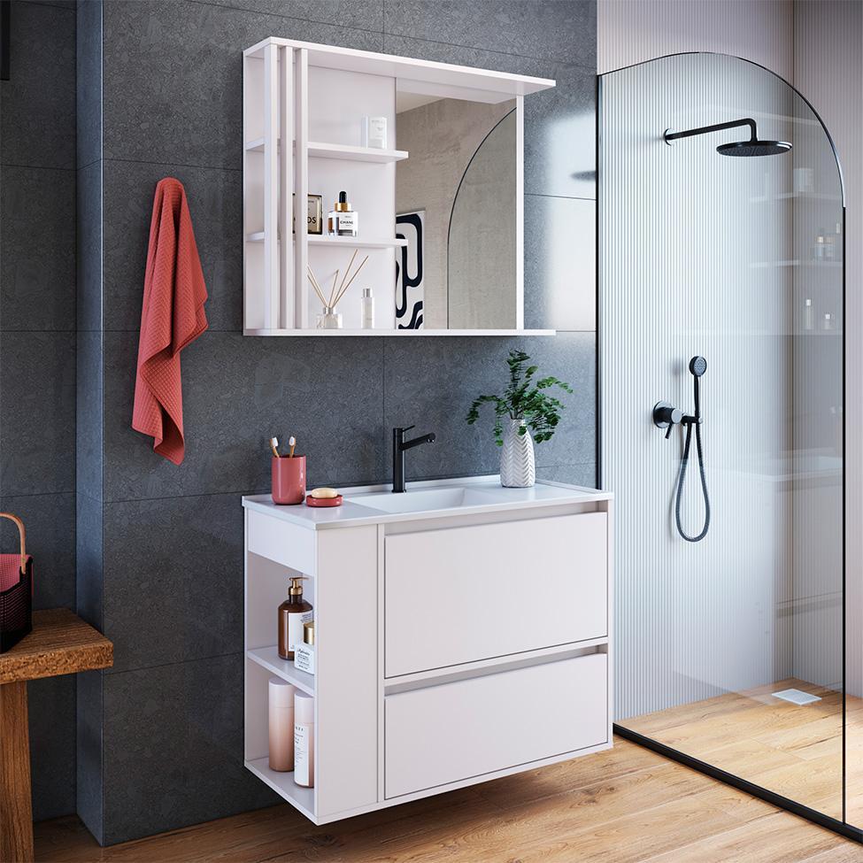 Conjunto de Gabinete com Lavatório Estela e Armário de Banheiro com Espelho 1 PT 1 GV Branco - 1